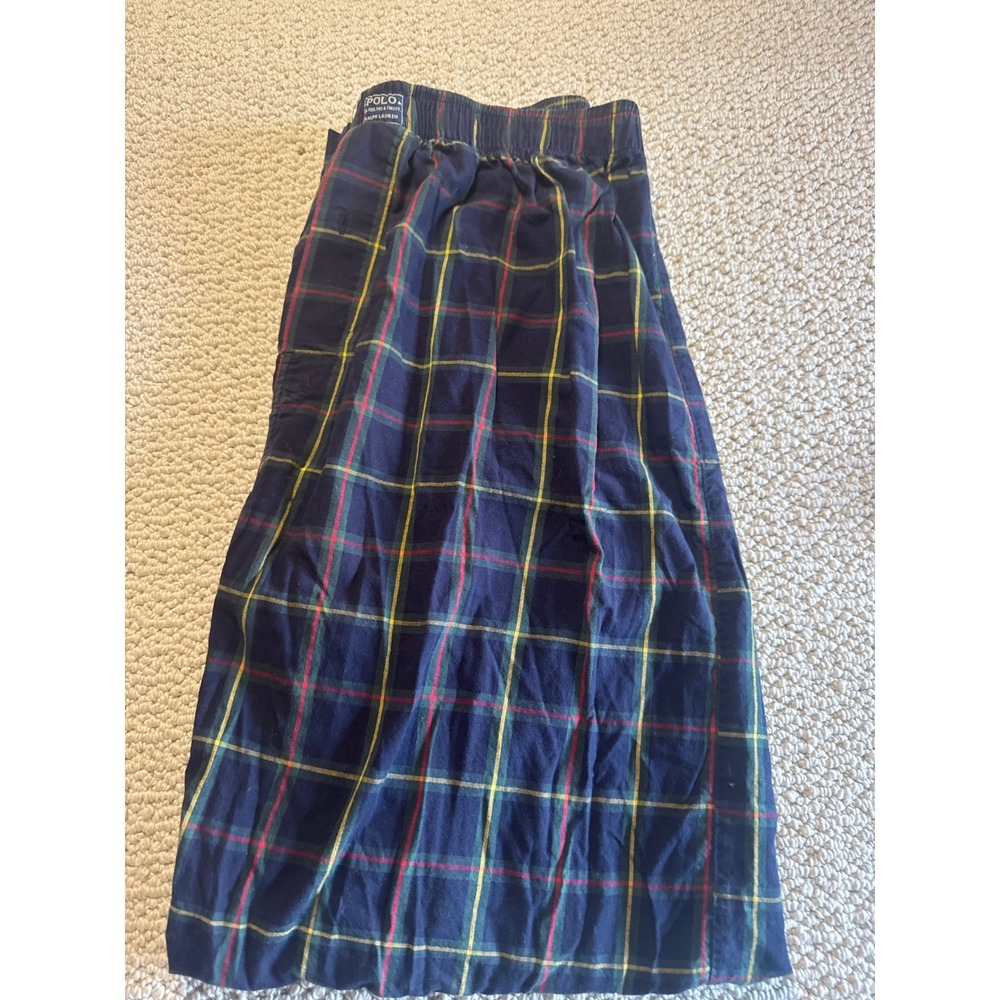 Polo Ralph Lauren Mens Navy Blue Plaid Pajama Pants Cotton Sleepwear Large 36-38